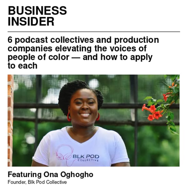 Business Insider feature art with Ona Oghogho in a Blk Pod Collective shirt